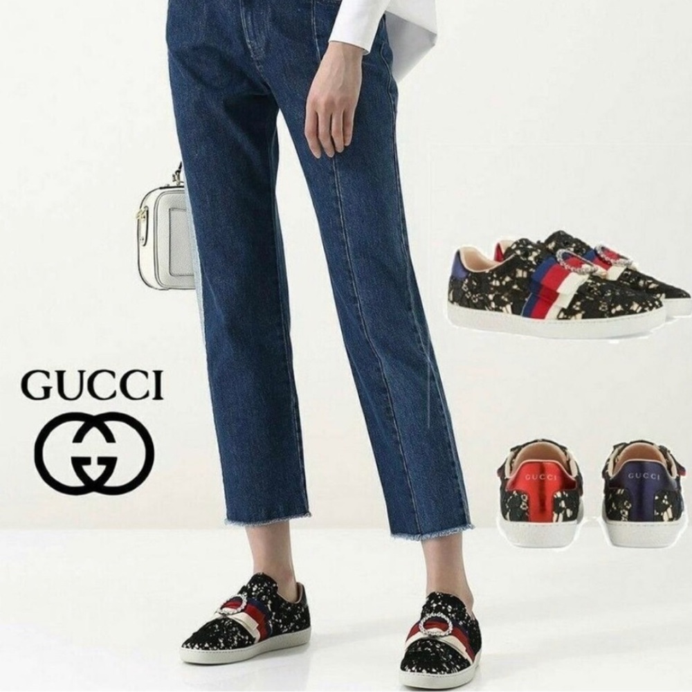🆕NEW Gucci crystal buckle lace sneakers super cute